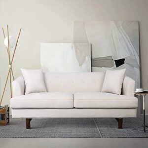 NOSGA Loveseat Sofa, 73'' Mid-Century Modern Sleeper Couch Recliner with Soft Cushion and 2 Pillows for Living Room Apartment Small Space Dorm, White