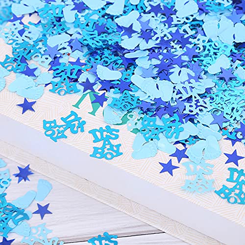 Gender Reveal Party Cofnetti It's a Boy Table Sequins Blue Baby Footprint Star Table Confetti for Baby Shower Gender Reveal Party Decorations by Topfunyy, 1.6 Oz