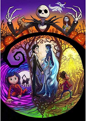 DIY Diamond Painting Jack and Sally Halloween 12x16Inch, Full Round Drill Kits Nightmare Before Christmas Cross Stitch Mosaic Art for Adults Relax & Home Wall Decor Festival Gift