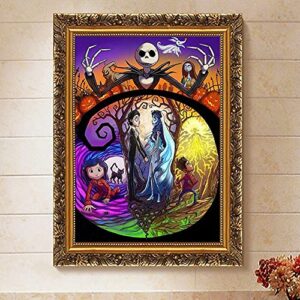 DIY Diamond Painting Jack and Sally Halloween 12x16Inch, Full Round Drill Kits Nightmare Before Christmas Cross Stitch Mosaic Art for Adults Relax & Home Wall Decor Festival Gift