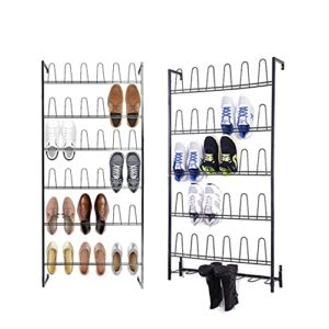 mygift black metal wall mounted boots and shoe rack, 18 pair entryway shoe storage organizer stand & wall mounted black metal 36 hook shoe rack / 18 pair entryway shoe storage organizer stand