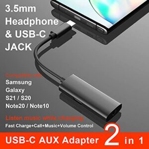 ivoros USB C to 3.5mm Headphone & Charge Adapter, Type C Audio Jack Earphone Aux Converter,Work for Samsung Galaxy s21/s20/FE 5G/Ultra/Note 20/10+Plus,Google Pixel 6/5/4/3/2 XL,iPad Pro/Air 4/mini6