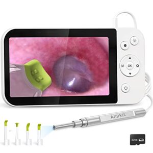 ear wax removal camera, visual ear cleaner with 5" ips screen, digital otoscope with ear cleaning tool, 32g card, hd video ear scope supports photo snap and video recording.