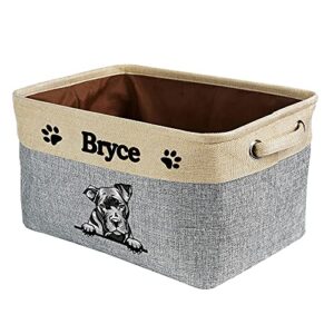 malihong personalized foldable storage basket with lovely dog pit bull collapsible sturdy fabric pet toys storage bin cube with handles for organizing shelf home closet, grey and white