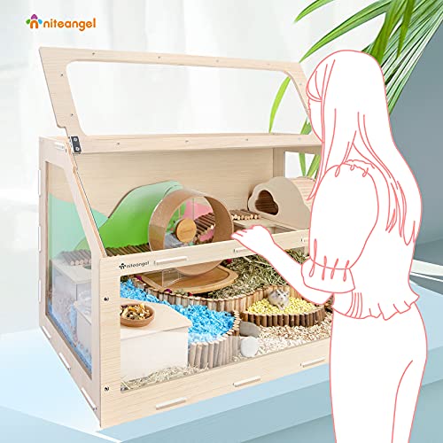 Niteangel Vista Hamster Cage W/Oblique Opening Cage Door - MDF Aspen Small Animal Cage for Syrian Dwarf Hamsters Degus Mice or Other Similar-Sized Pets (Small - 32.9 x 17.2 x 21.1 inches, Burlywood)