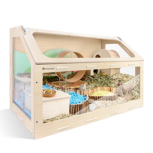 Niteangel Vista Hamster Cage W/Oblique Opening Cage Door - MDF Aspen Small Animal Cage for Syrian Dwarf Hamsters Degus Mice or Other Similar-Sized Pets (Small - 32.9 x 17.2 x 21.1 inches, Burlywood)