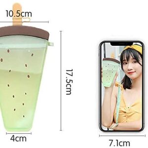 Yunqin plastic water bottle cute watermelon ice cream water bottle with straws anti-fall portable popsicle cup outdoor sports (Green)