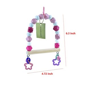 GUANLANT Bird Swing Perch, Birdcage Swing for Small Birds, Parrot Wood Stand Colorful Bead Swing with Bell, Hanging Bird Cage Toy, Parakeet Stand Climbing Toy for Lovebirds Conures Cockatiels Budgies