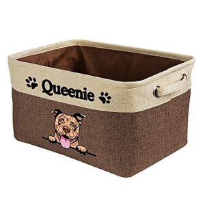malihong custom storage basket with lovely dog pit bull collapsible sturdy fabric pet toys foldable storage bin cube with handles for organizing shelf home closet, brown and white