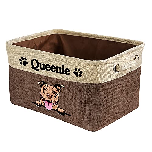 MALIHONG Custom Storage Basket with Lovely Dog Pit Bull Collapsible Sturdy Fabric Pet Toys Foldable Storage Bin Cube with Handles for Organizing Shelf Home Closet, Brown and White