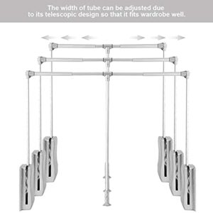 WERTY Pull Down Closet Rod Aluminum Adjustable 17.7-45.2 in Heavy Duty Closet Pull Down Rods Hanger for Hanging Clothes Wardrobe Lift Rail Organizer Storage System, Clothing Finishing Rack