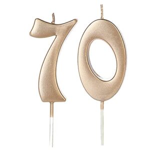 champagne gold 70th birthday candles for cake, number 70 7 glitter candle party anniversary cakes decoration for kids women or men