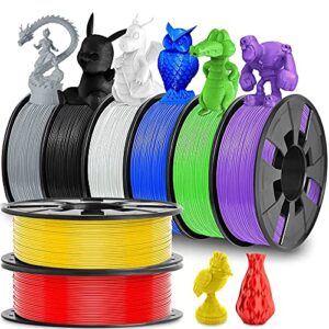 8 pack 3d printer filament, 1.75mm pla 3d printing filament in total 2kg, 8 colors dimensional accuracy +/- 0.03 mm widely compatible for 3d printing