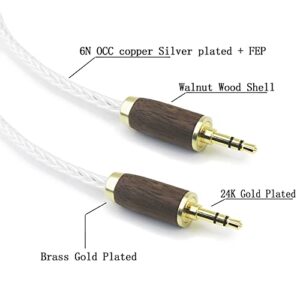 NewFantasia 3.5 mm Male to Male Stereo Audio Cable 8 Cores 6N OCC Copper Single Crystal Silver Plated Wire Walnut Wood Shell AUX Cord for Headphones Car Home Stereos Speaker Smartphone 1.5m/4.9ft