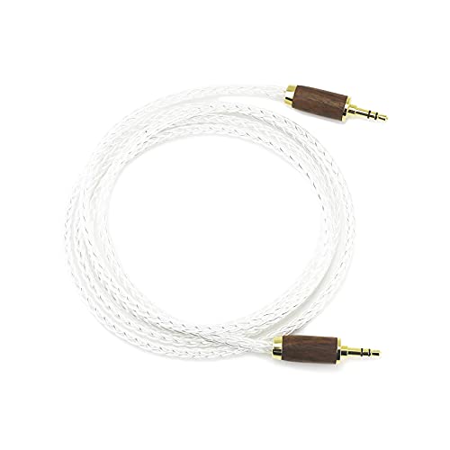 NewFantasia 3.5 mm Male to Male Stereo Audio Cable 8 Cores 6N OCC Copper Single Crystal Silver Plated Wire Walnut Wood Shell AUX Cord for Headphones Car Home Stereos Speaker Smartphone 1.5m/4.9ft