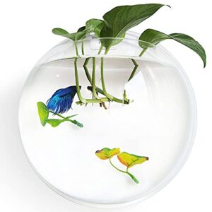 noodoky betta fish tank bowl 11.8in, wall mounted beta fish small aquarium, hanging plastic wall decor for plant fish ecosphere(1 gallon)