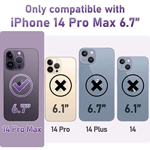 OKP (3 in 1 for iPhone 14 Pro Max Case Flower, with Screen Protector/Camera Lens Protector Cute Floral Pattern Clear Glitter Sparkly Bling Slim Hard Back Cover 6.7" for Women Girls, Purple Floral