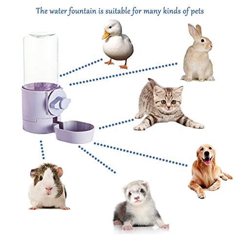 Hamiledyi Rabbit Hay Feeder,Bunny Water Fountain Automatic Guinea Pigs Hay Food Feeder Bowls Manger Rack 17oz Hanging Gravity Drinking Feeder for Ferrets Chinchillas (Purple)