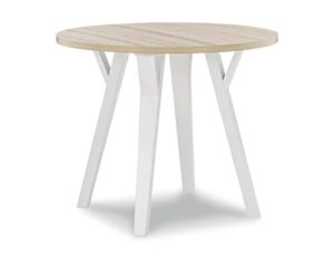 signature design by ashley grannen modern round dining room table, white & natural wood