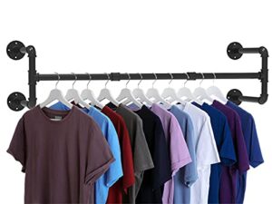 qualward industrial pipe clothes rack, heavy duty wall mounted black iron garment rack, clothing hanging rod bar for laundry room, closet storage - 43 inches, max load 150 lbs