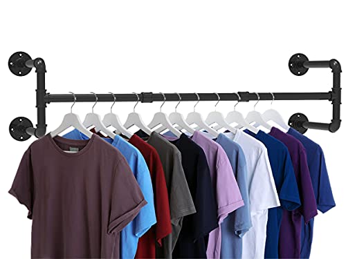 Qualward Industrial Pipe Clothes Rack, Heavy Duty Wall Mounted Black Iron Garment Rack, Clothing Hanging Rod Bar for Laundry Room, Closet Storage - 43 Inches, Max Load 150 lbs