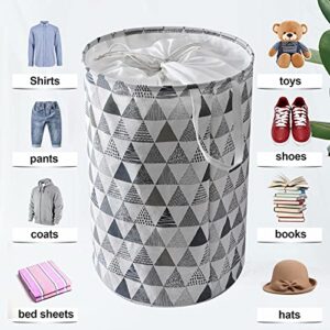 23“ Extra-Large Freestanding Laundry Basket with Lid Waterproof Foldable Laundry Canvas Hamper with Extended Handles(White Triangle)