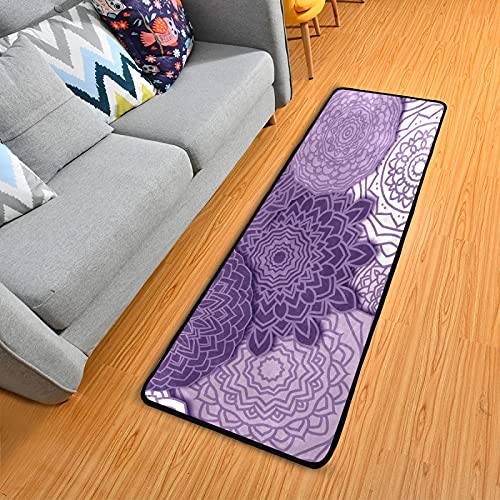 xigua Purple Mandala Boho Runner Rug, Soft Non Slip Long Area Rugs Floor Mat for Hallway Bedroom Living Room Kitchen 72 X 24 Inch