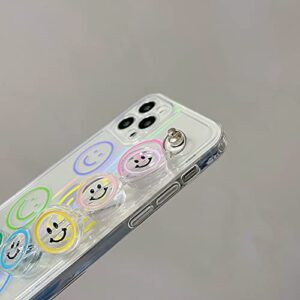 aaknhen Cartoon Cute Smiley Face Clear Phone Case Compatible with iPhone 12 Case with Crystal Pretty Cartoon Smile Bracelet Soft Silicone Clear Shockproof Bumper Case(Iphone12)