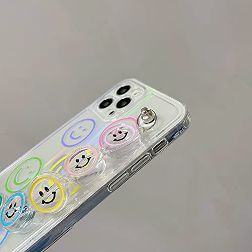 aaknhen Cartoon Cute Smiley Face Clear Phone Case Compatible with iPhone 12 Case with Crystal Pretty Cartoon Smile Bracelet Soft Silicone Clear Shockproof Bumper Case(Iphone12)