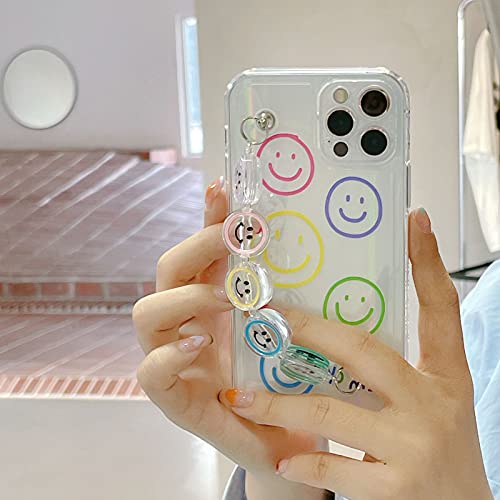 aaknhen Cartoon Cute Smiley Face Clear Phone Case Compatible with iPhone 12 Case with Crystal Pretty Cartoon Smile Bracelet Soft Silicone Clear Shockproof Bumper Case(Iphone12)