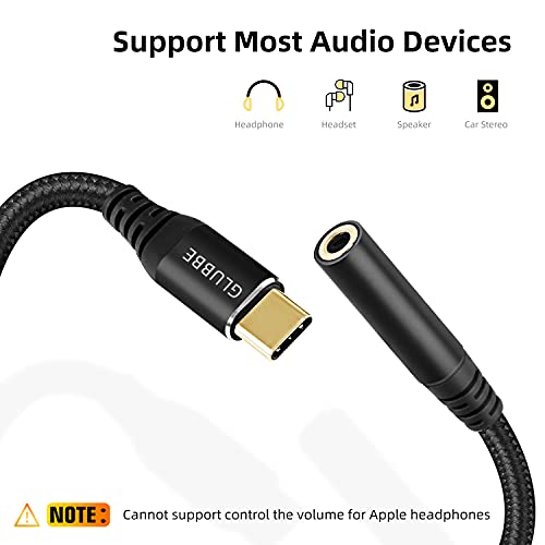 GLUBEE USB C to 3.5mm Audio Adapter, Android Headphone Jack Adapter, Android Aux Adapter, USB C to Audio Braided Nylon Cable DAC Adapter, Compatible with Most USB-C Smart Phones