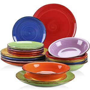 vancasso bonita muticolour dinner set- 18 pieces stoneware dinnerware set for 6, handpainted spirals pattern ceramic combination set with 10.5in dinner plate, 7.7in dessert plate and 750ml soup bowl
