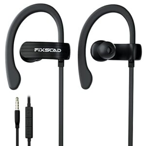 fixscad y171 sports earbuds wired with microphone, soft wrap around earphones with over ear hook, in ear running headphones for exercise compatible with iphone, samsung