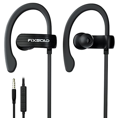 FIXSCAD Y171 Sports Earbuds Wired with Microphone, Soft Wrap Around Earphones with Over Ear Hook, in Ear Running Headphones for Exercise Compatible with iPhone, Samsung