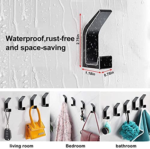 CFGROW Heavy Duty Adhesive Hook, 6 Packs Black, Coat Robe Clothes Bath Towel Hooks Wall Mounted with Strong Glue Hold 22 lbs for Home Bathroom Kitchen Modern Hotel Style, Free-Drill Ceiling Holders