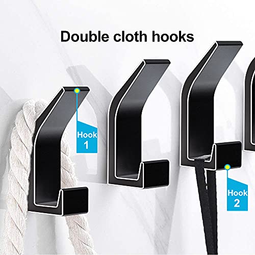 CFGROW Heavy Duty Adhesive Hook, 6 Packs Black, Coat Robe Clothes Bath Towel Hooks Wall Mounted with Strong Glue Hold 22 lbs for Home Bathroom Kitchen Modern Hotel Style, Free-Drill Ceiling Holders