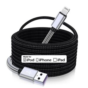 15 ft extra long iphone charger cord, [apple mfi certified] iphone charging cable, 2.4a nylon braided lightning cable for iphone 14 13 12/11 pro max/ 11 pro/xs max/xs/xr/x/ 8 plus/ 8/7 -silver