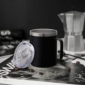 nc insulated coffee mug with handle, 14 oz stainless steel togo coffee travel mug, reusable and durable double-layer coffee mug,  (black)