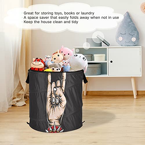 Rock N Roll Hand Pop Up Laundry Hamper Collapsible with Lid Dirty Clothes Hamper Laundry Basket Clothes Toy Books Organizer for Home, Kids Toy, Laundry Room