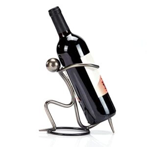 aayla tabletop wine rack –metallic silver freestanding countertop figurine wine bottle holder, unique wine gifts and accessories for wine lovers (single)