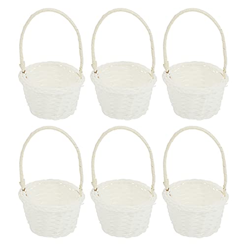 Cabilock Bread Rattan Basket 6pcs Mini Woven Baskets with Handles Rustic Rattan Wedding Flower Girl Basket Flower Candy Chocolate Cookie Gift Box for Wedding Easter Party Favors Wicker Cutlery Basket