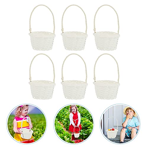 Cabilock Bread Rattan Basket 6pcs Mini Woven Baskets with Handles Rustic Rattan Wedding Flower Girl Basket Flower Candy Chocolate Cookie Gift Box for Wedding Easter Party Favors Wicker Cutlery Basket