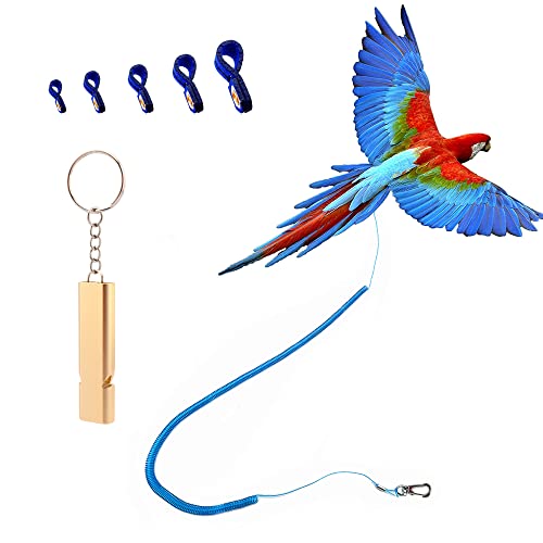 Parrot Bird Harness Leash Anti-bite Outdoor Blue Flying Training Rope with 5pcs Different Sizes of Soft Foot Loops and Training Whistle(Upgraded Version of Ankle Ring)