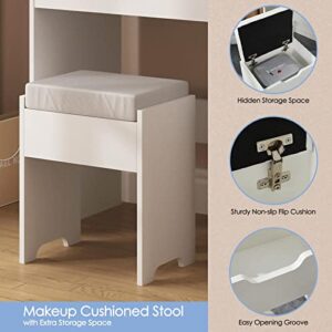 Makeup Vanity with Lights, Vanity Desk with Mirror and Lights Set, Large Drawer and Two-Tier Lots Storage Cabinet Dresser, 3 Lighting Modes Adjustable Brightness, Makeup Table for Bedroom, White