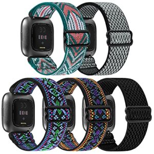 mhunter 5-packs elastic bands compatible with fitbit versa 2/ versa/ fitbit versa lite, adjustable nylon replacement straps wristband for fitbit versa smart watch for women and men b/g/grarr/at p/at g