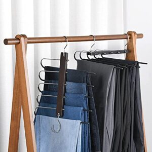 Wetheny Pants Hangers Space Saving 2 Pack-Wooden Hangers for Pants Scarf Jeans Skirt- Multifunctional Pants Rack for Closet Organizers and Storage