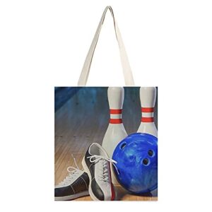 bowling shoe print reusable canvas tote bag grocery bag for party shopping laptop school books