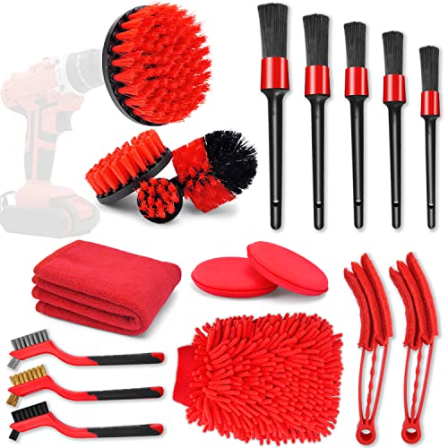 SJPLZQC 18Pcs Car Detailing Brush Set, Car Detailing Kit, Auto Detailing Drill Brush Set, Car Detailing Brushes, Car Wash Kit,Car Accessories,Car Cleaning Tools Kit for Interior,Exterior,Wheels