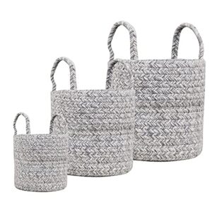 super area rugs farmhouse plant basket/planter multi purpose open top bin with handles, cotton rope basket, 8-inch, 10-inch and 12-inch grey & white