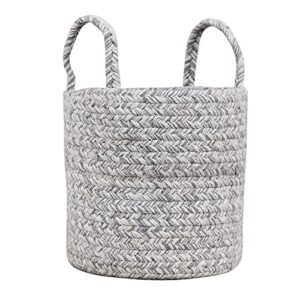 Super Area Rugs Farmhouse Plant Basket/Planter Multi Purpose Open Top Bin with Handles, Cotton Rope Basket, 8-inch, 10-inch and 12-inch Grey & White